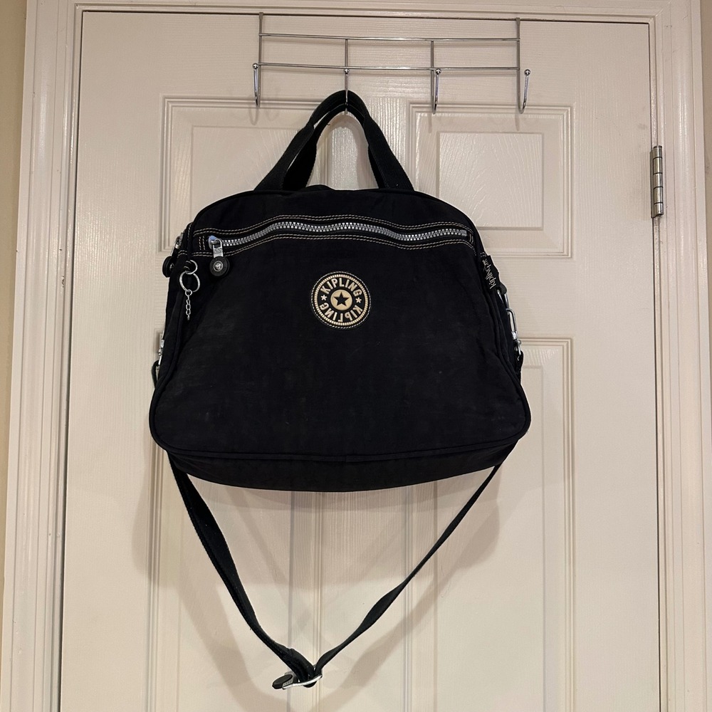 Kipling Black Crinkle Nylon Tote